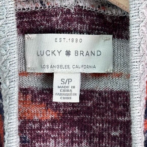 Lucky Brand Boho Aztec Print Waterfall Cardigan Small Rust Navy Southwest Knit - Picture 5 of 15